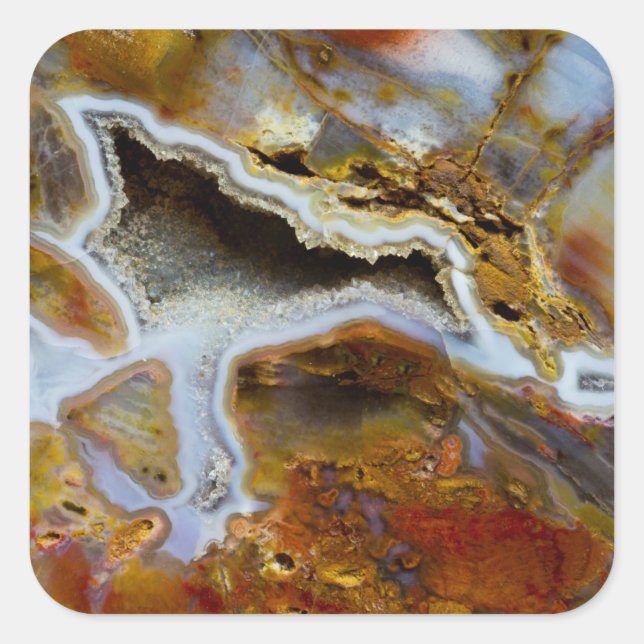 Petrified Wood With Crystals Square Sticker (Front)