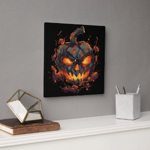 Petrifying Pumpkin Square Wall Clock