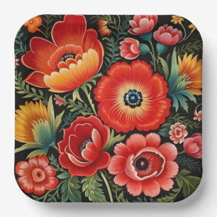 Petrikivka Ukrainian traditional art Paper Plate