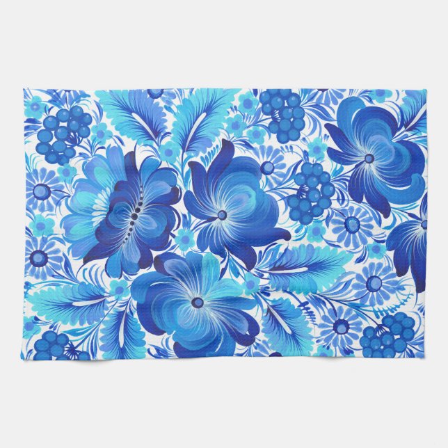 Petrikivka Ukrainian traditional folk art.  Tea Towel (Horizontal)