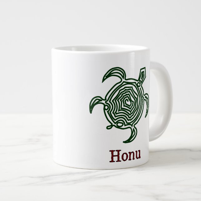 Petroglyph Hawaiian Green Sea Turtle Large Coffee Mug (Front Right)