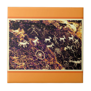 PETROGLYPH INDIAN ART ROCK PAINTING PRINT TILE