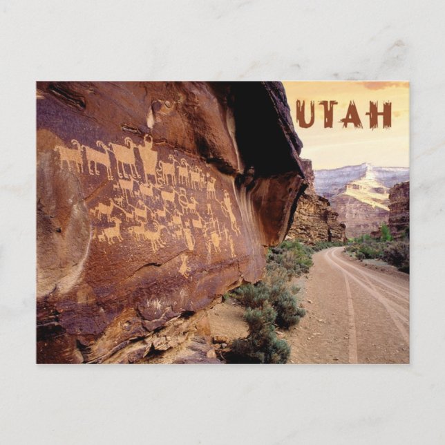 Petroglyph of The Great Hunt, Nine Mile Canyon, UT Postcard (Front)