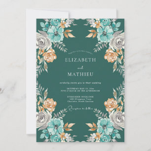 Petrol Amber Ranunculus Eucalyptus Wedding Invitation