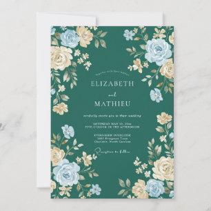 Petrol Azure Petal Wedding Invitation
