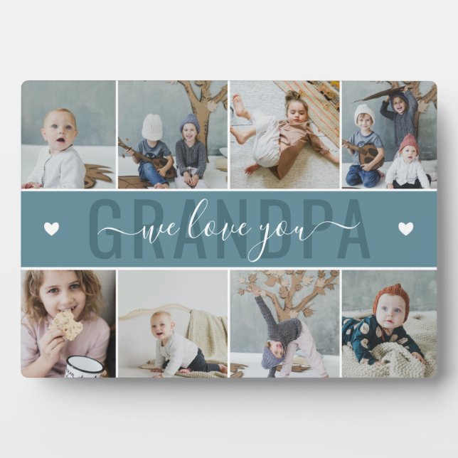 Petrol Blue We Love You Grandpa Photo Collage Plaque (Front)