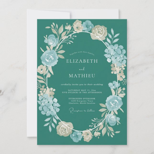 Petrol Champagne Painted Wedding Invitation (Front)