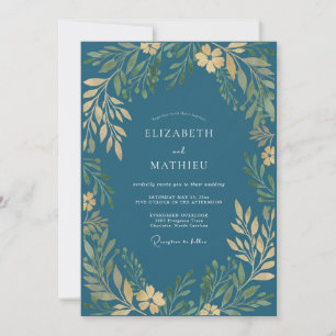 Petrol Gold Leaf Wedding Invitation