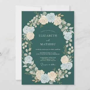 Petrol Ivory Wreath Wedding Invitation