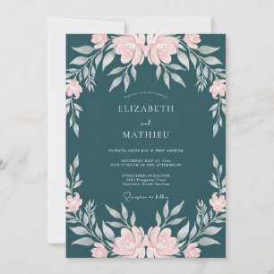 Petrol Pink Ranunculus Eucalyptus Wedding Invitation