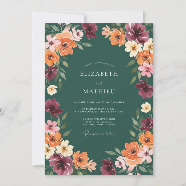 Petrol Plum Wildflower Wedding Invitation (Front)