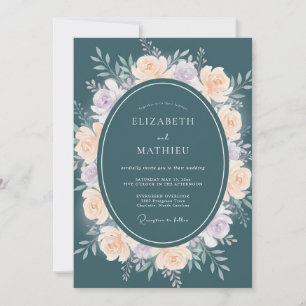 Petrol Soft Peach Petal Wedding Invitation