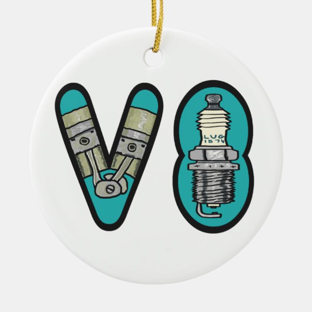 Petrolhead V8 Car Enthusiast Ceramic Tree Decoration (Front)