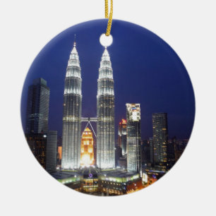 Petronas Towers illuminated at night Kuala Lumpur Ceramic Tree Decoration