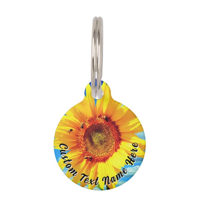 Petrsonalized Name Text Pet ID Tag with Sunflower (Back)