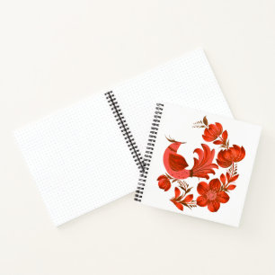 Petrykivka Inspired Red Bird & Floral Folk Art Notebook