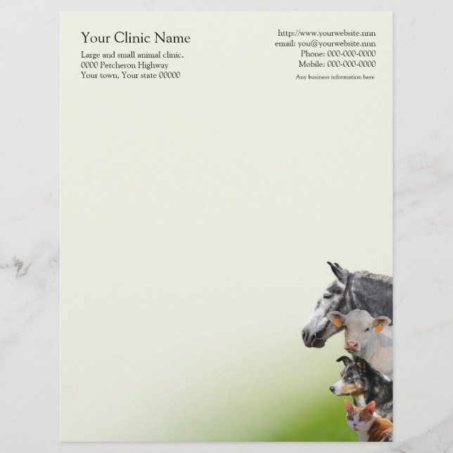 Pets and farm animals vet customized letterhead (Front)