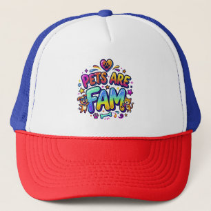 Pets Are Family Colorful Paw Print Design Trucker Hat