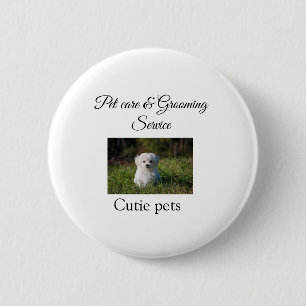 Pets care grooming service add name address text 6 cm round badge