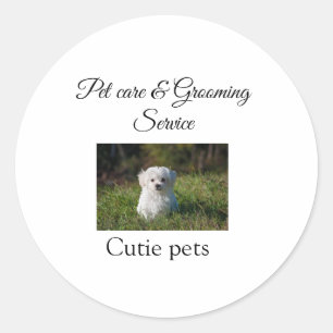 Pets care grooming service add name address text classic round sticker