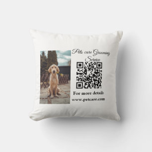 Pets care grooming service Q R code add name text Cushion