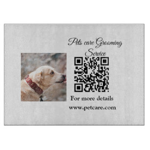 Pets care grooming service Q R code add name text Cutting Board