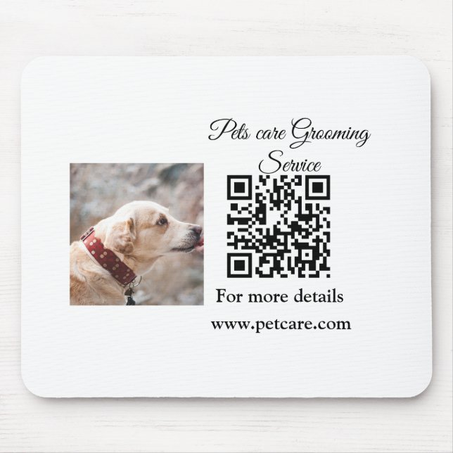 Pets care grooming service Q R code add name text Mouse Mat (Front)