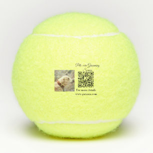 Pets care grooming service Q R code add name text Tennis Balls