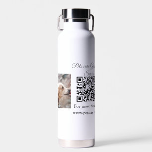 Pets care grooming service Q R code add name text Water Bottle