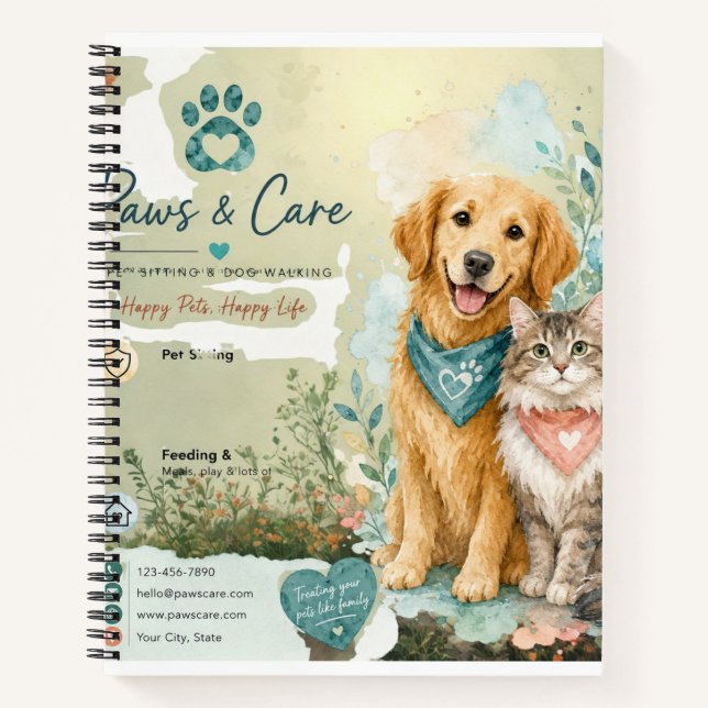 Pets Cat And Dog Sitter And Walker Spiral Notebook (Front)