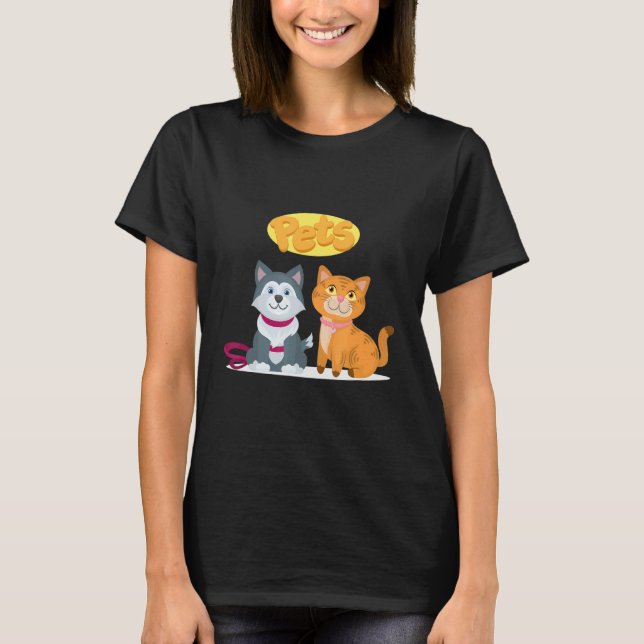 Pets Character Cat And Dog T-Shirt (Front)