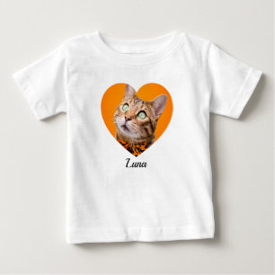 Pet's Cute Modern Typography Name and heart Photo Baby T-Shirt