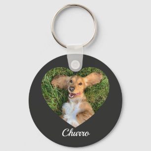 Pet's Cute Modern Typography Name and heart Photo Key Ring