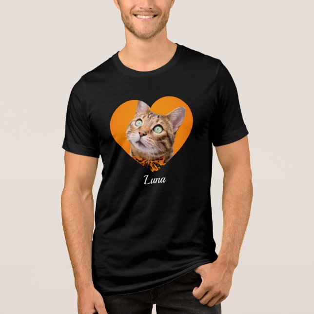 Pet's Cute Modern Typography Name and heart Photo Tri-Blend Shirt (Front)