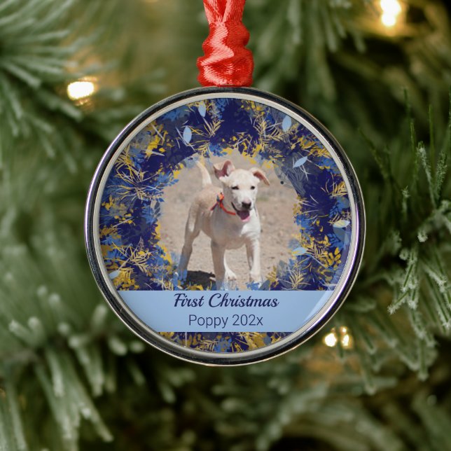 Pets First Christmas Blue Wreath Metal Tree Decoration (Tree)