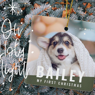 Pet's First Christmas Custom Modern Photo Year Ceramic Ornament
