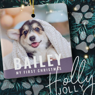 Pet's First Christmas Custom Modern Photo Year Ceramic Ornament