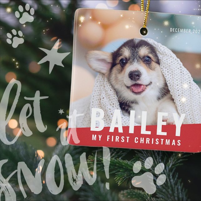 Pet's First Christmas Custom Modern Photo Year Ceramic Ornament (Creator Uploaded)