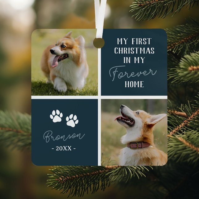 Pets First Christmas Forever Home Blue Photo Metal Tree Decoration (Creator Uploaded)