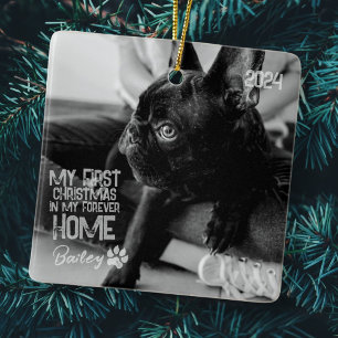 Pet's First Christmas Forever Home Modern Grunge Ceramic Ornament