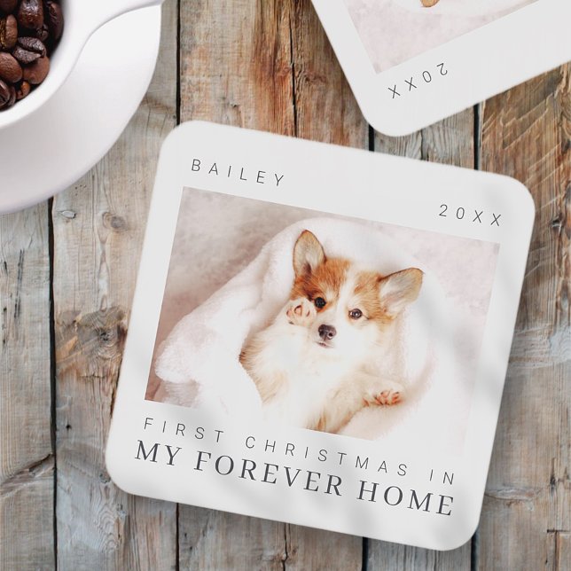 Pet's First Christmas In Forever Home Modern Chic Coaster (Creator Uploaded)