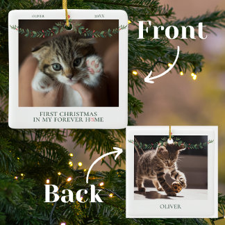 Pet's First Christmas in Forever Home Name & Date Ceramic Ornament