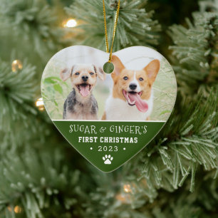  Pet's First Christmas Paw Print Green Photo Ceramic Tree Decoration
