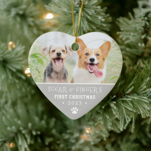  Pet's First Christmas Paw Print Grey Photo Ceramic Tree Decoration