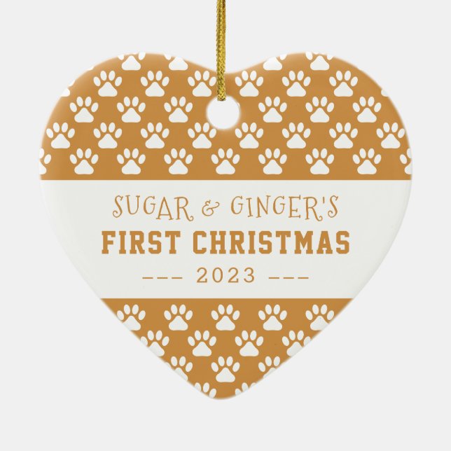 Pet's First Christmas Paws Gold Full Photo Ceramic Tree Decoration (Back)