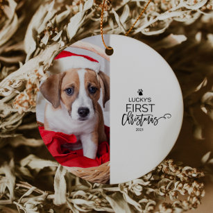 Pet's First Christmas Photo Holiday Ceramic Tree Decoration
