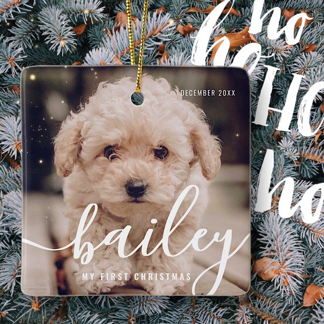 Pet's First Christmas Simple Modern Photo Year Ceramic Ornament (Creator Uploaded)