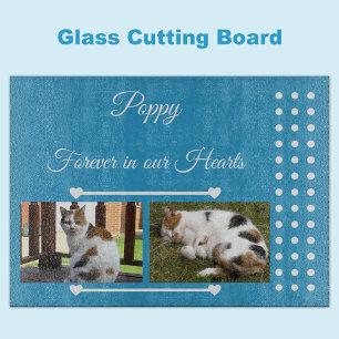 Pets Forever blue and white photo glass Cutting Board