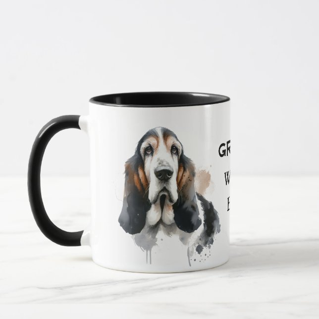 Pets Gram's Basset Watercolor Brown Personalize Mug (Left)