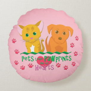 Pets Leave Pawprints on our Hearts Round Cushion